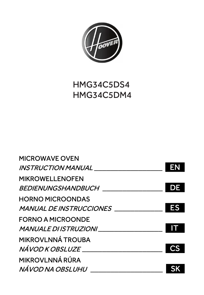 Page 1 de la notice Manuel utilisateur Hoover HMG34C5DM4