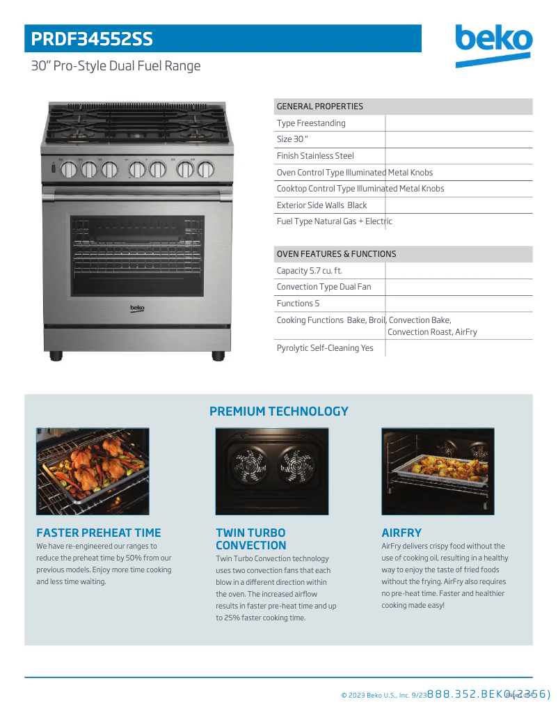 Page 1 de la notice Fiche technique Beko PRDF34552SS