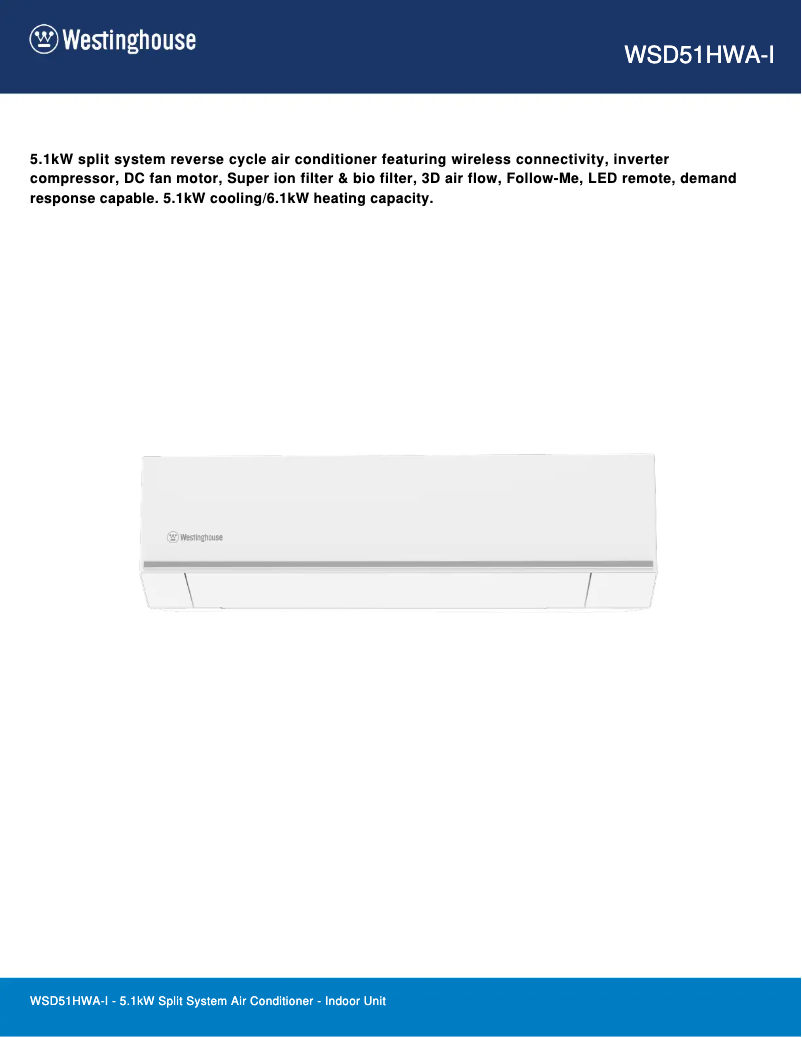 Page n°1 - Fiche technique Westinghouse WSD51HWA-I