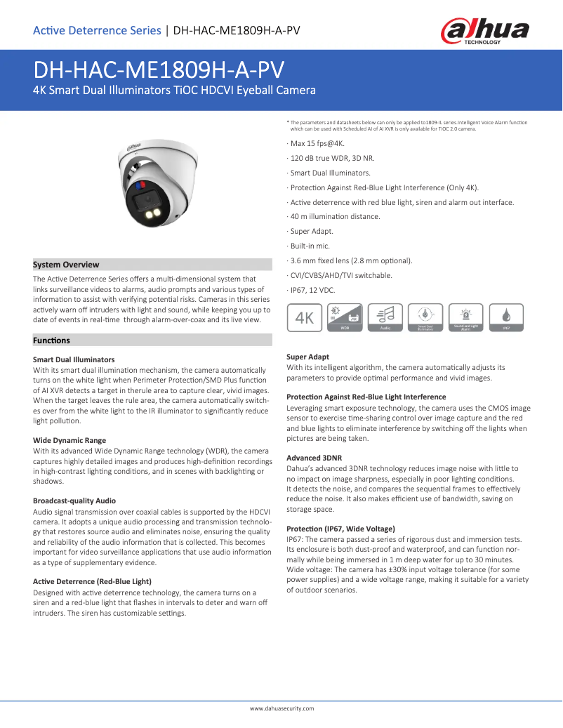Page n°1 - Fiche technique Dahua Technology HAC-ME1809H-A-PV