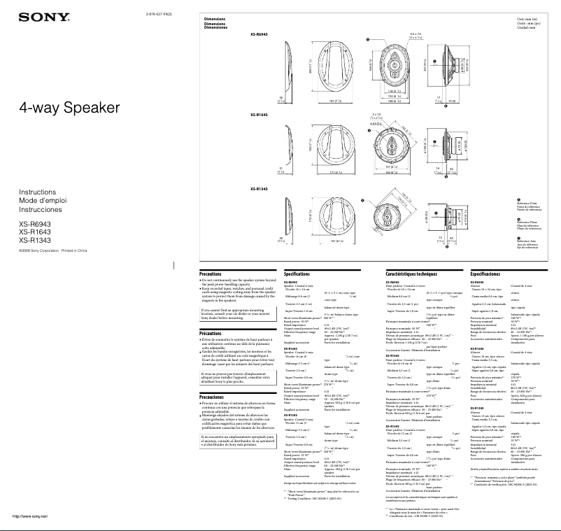 Page 1 de la notice Manuel utilisateur Sony XS-R1343