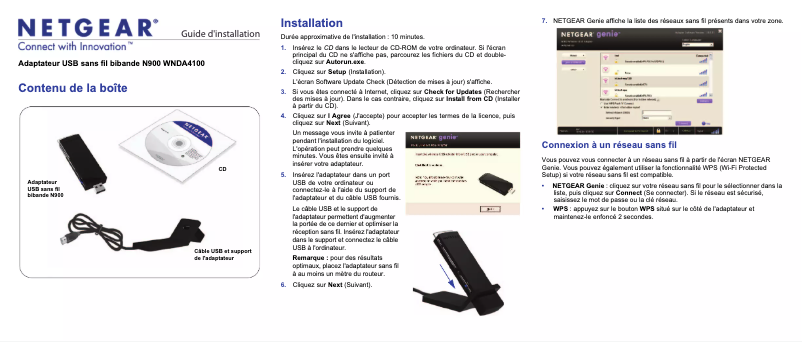 Page 1 de la notice Guide d'installation Netgear WNDA4100