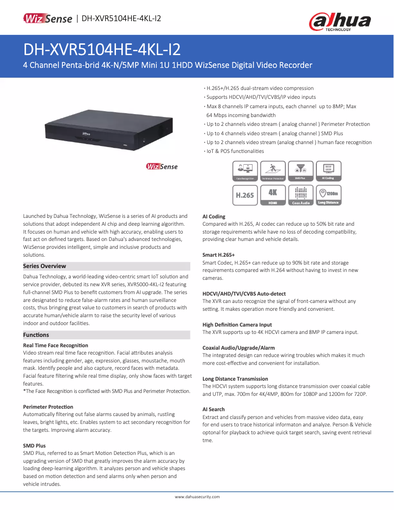 Image de la première page du manuel de l'appareil XVR5104HE-4KL-I2