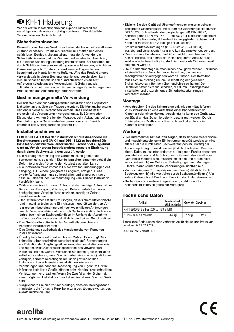 Page n°1 - Manuel utilisateur Eurolite KH-1