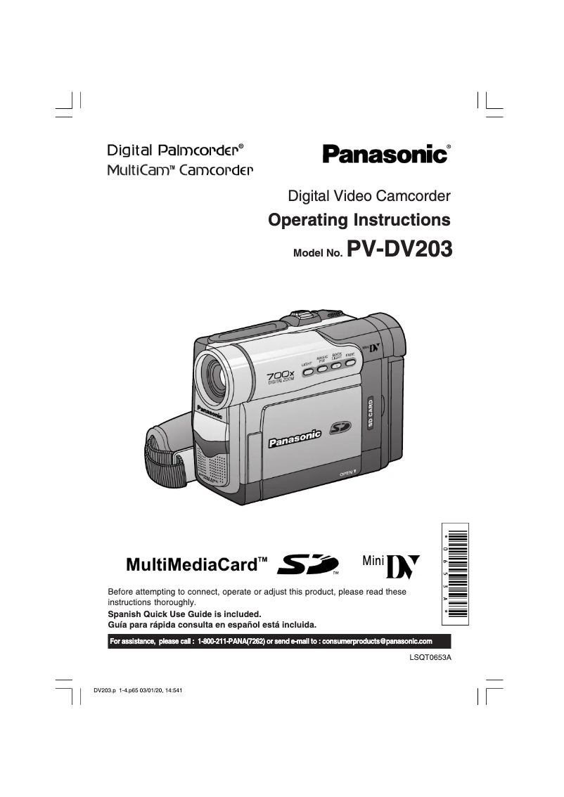 Página 1 del manual Manual de usuario Panasonic PV-DV203
