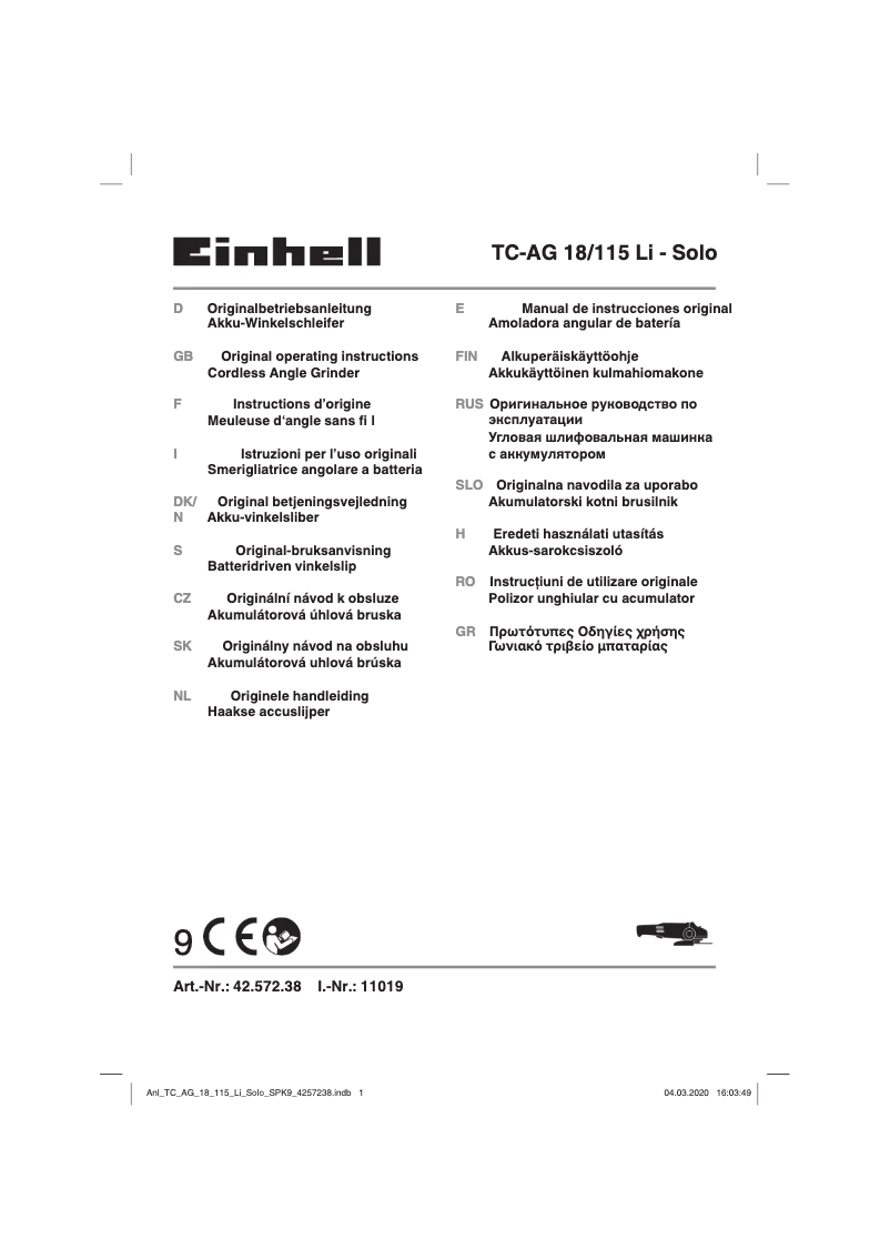 Page n°1 - Manuel utilisateur Einhell TC-TK 18 Li