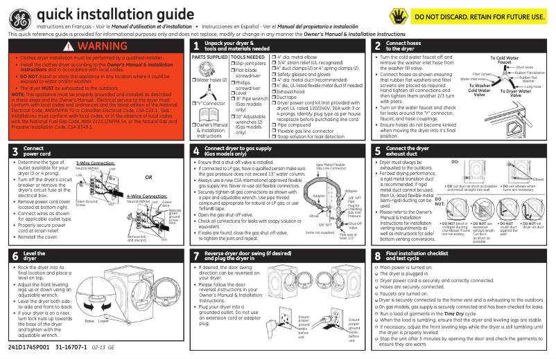 Page n°1 - Manuel utilisateur GE GFDS260EFWW