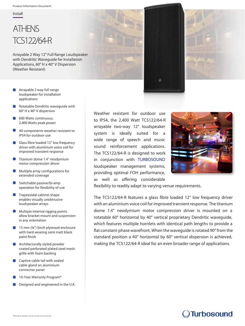 Page n°1 - Fiche technique Turbosound Athens TCS122/64-R