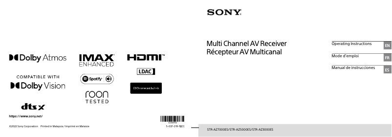 Page 1 de la notice Manuel utilisateur Sony STR-AZ3000ES