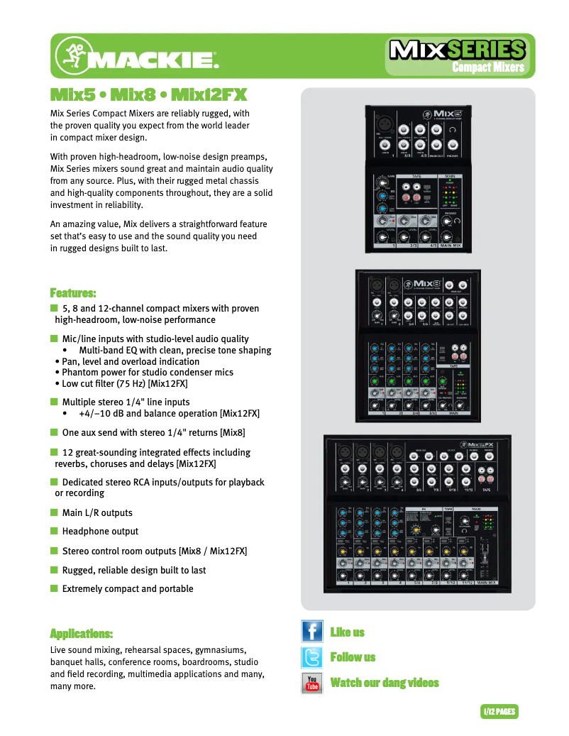 Page 1 of the manual Technical Sheet Mackie Mix5