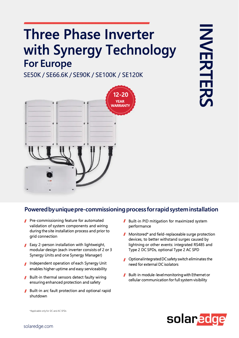 Página 1 del manual Ficha técnica SolarEdge SE100K-RW00IBPM4