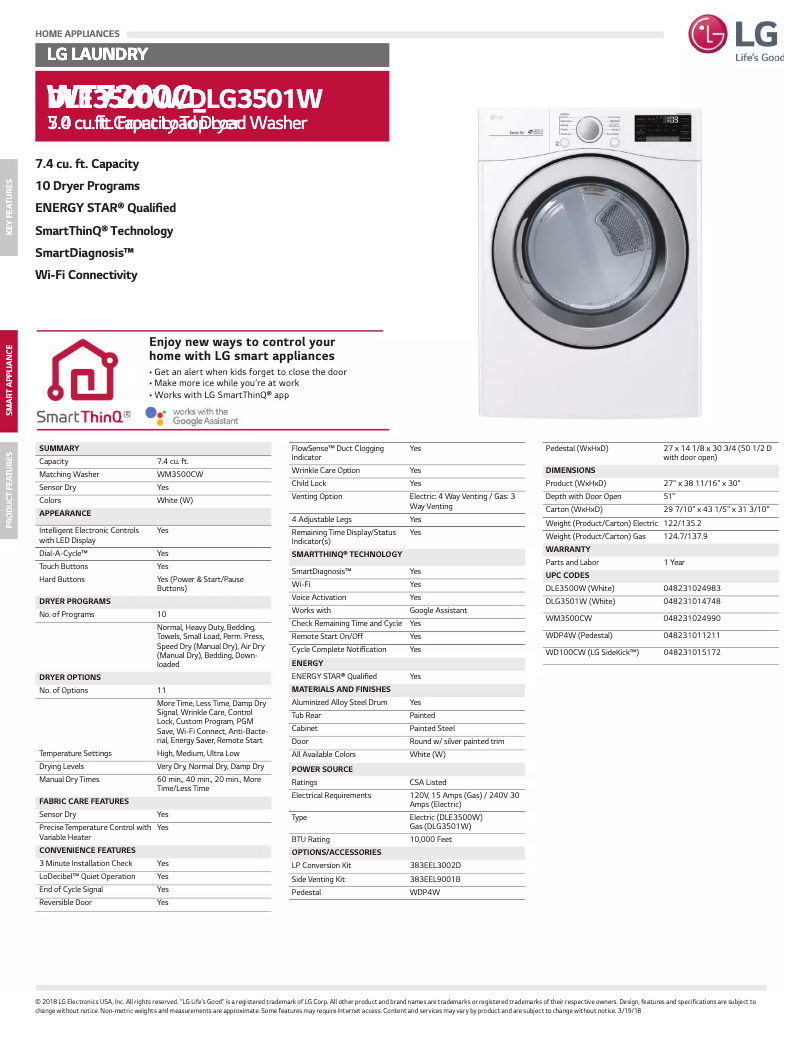 Page n°1 - Fiche technique LG D3501W