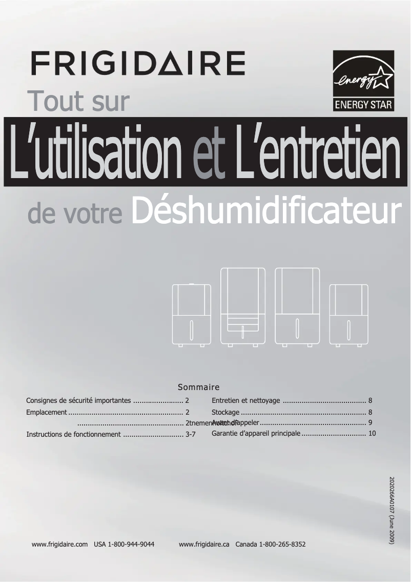 Page n°1 - Manuel utilisateur Frigidaire FAD704TDP