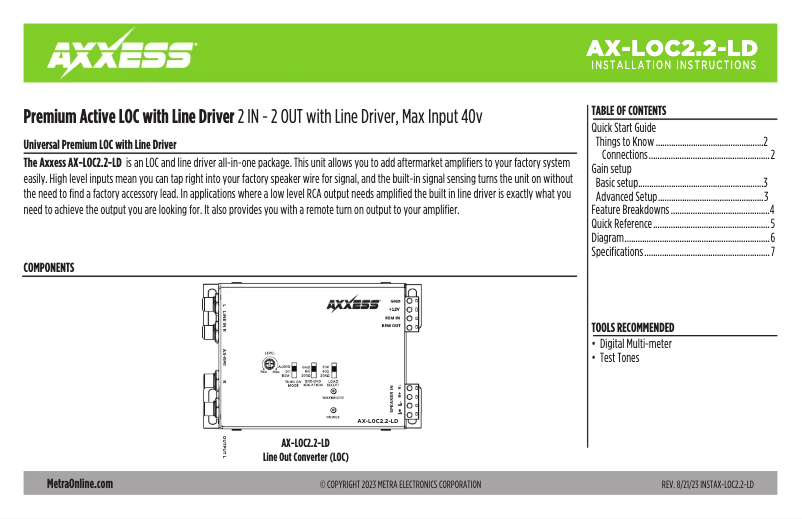 Page 1 de la notice Manuel utilisateur AXESS AX-LOC2.2-LD