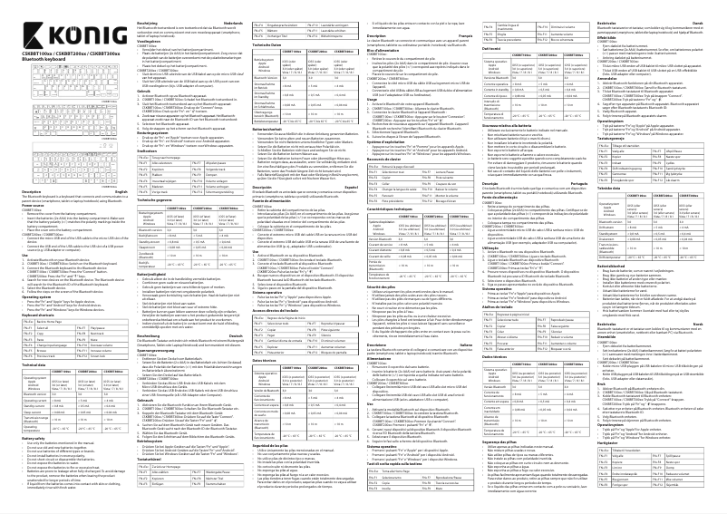 Page 1 de la notice Manuel utilisateur Konig CSKBBT300BE