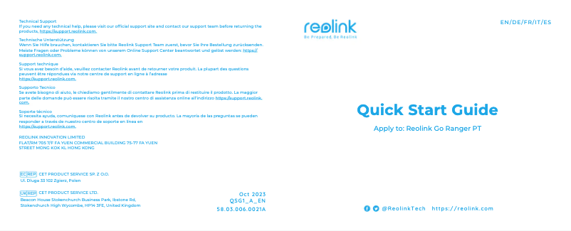 Page 1 of the manual User Manual Reolink Go Ranger PT