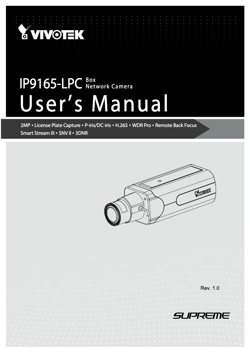 Page 1 de la notice Manuel utilisateur Vivotek Box IP9165-LPC