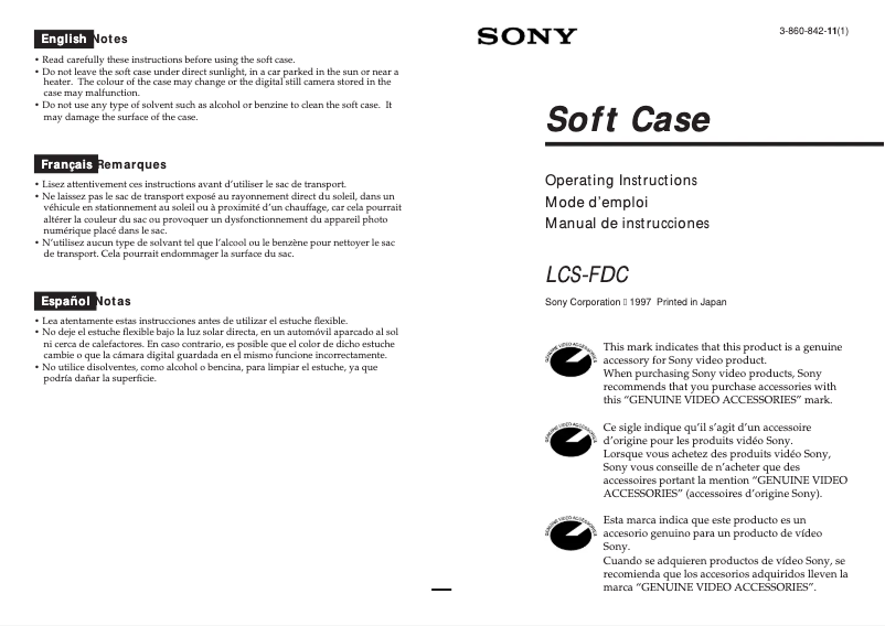 Page 1 de la notice Manuel utilisateur Sony LCS-FDC