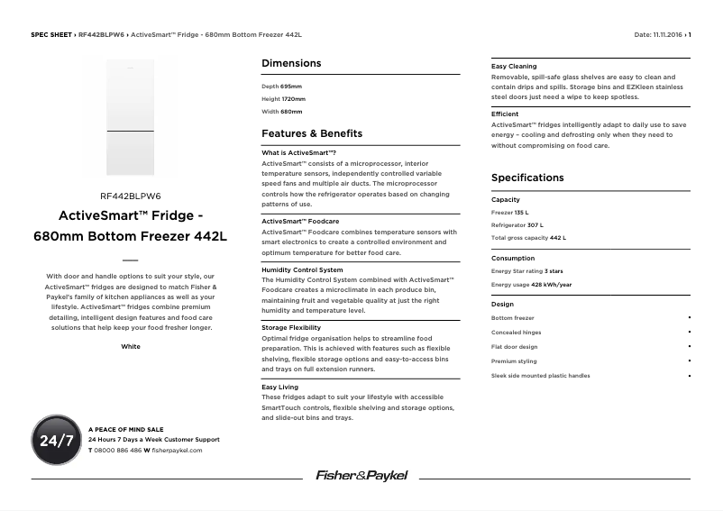 Page 1 de la notice Manuel utilisateur Fisher & Paykel RF442BLGW6