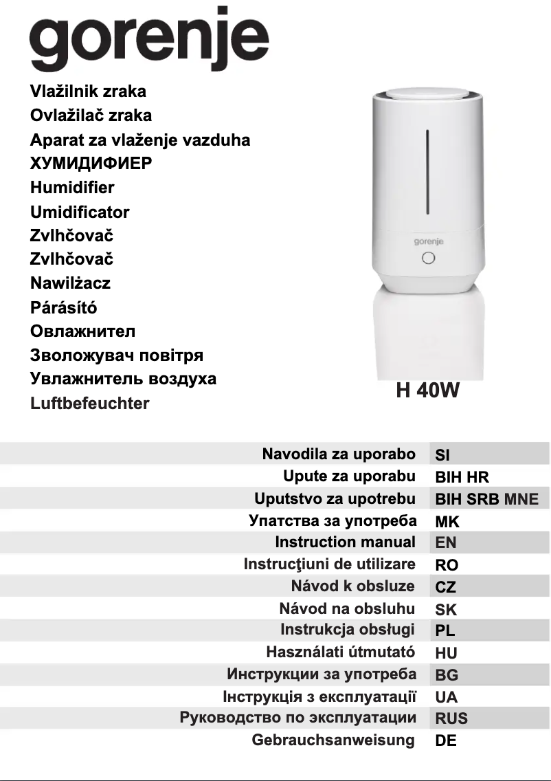 Page n°1 - Manuel utilisateur Gorenje H40W