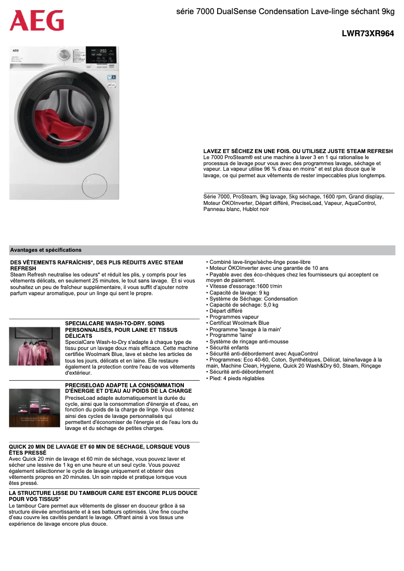 Página 1 del manual Ficha técnica AEG LWR73XR964