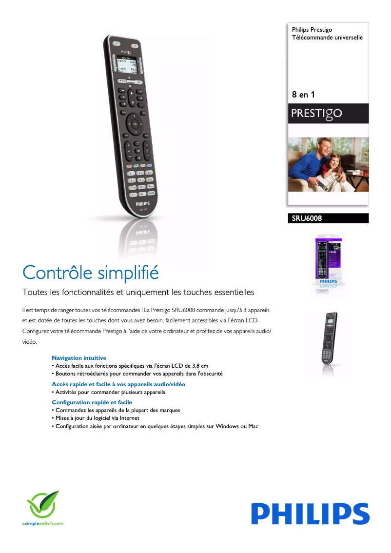 Page 1 de la notice Fiche technique Philips Prestigo SRU6008