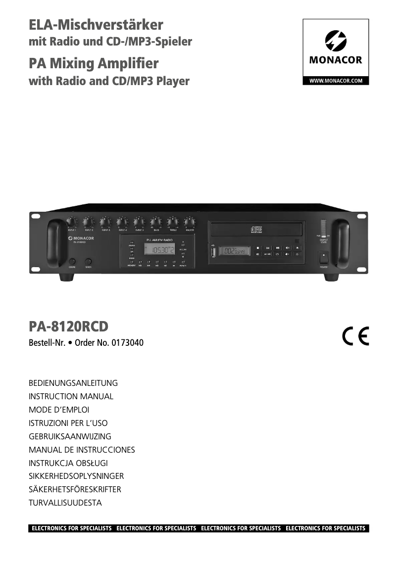 Page n°1 - Manuel utilisateur Monacor PA-8120RCD