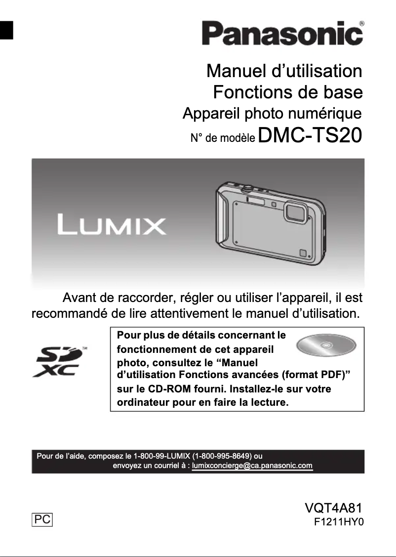 Page 1 de la notice Manuel utilisateur Panasonic Lumix DMC-TS20