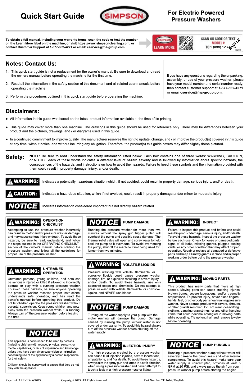 Page n°1 - Guide de démarrage rapide Simpson CM60976-S