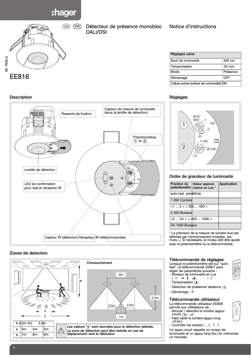 Page 1 de la notice Instructions / montage Hager EE816