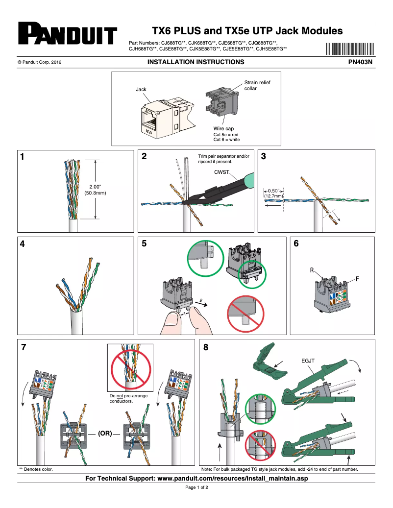 Page n°1 - Manuel utilisateur Panduit CJK5E88TGBL