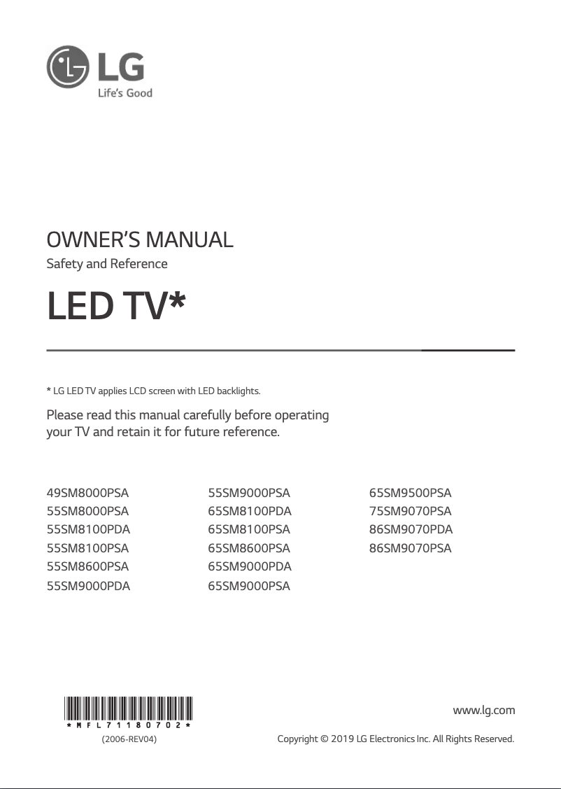 Page n°1 - Manuel utilisateur LG 55SM8000PSA
