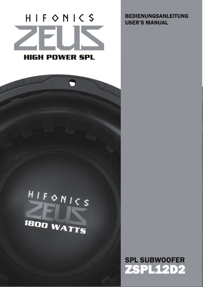 Page 1 de la notice Manuel utilisateur Hifonics ZSPL12D2