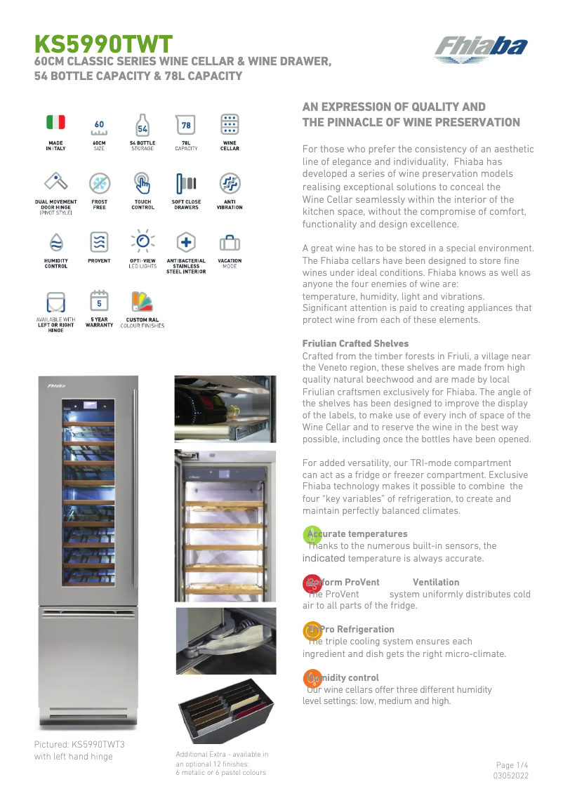 Page 1 de la notice Fiche technique Fhiaba KS5990TWT3A