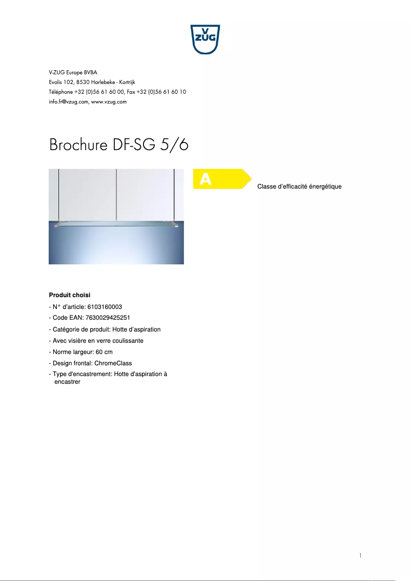 Page 1 de la notice Brochure V-Zug DF-SG 5/6