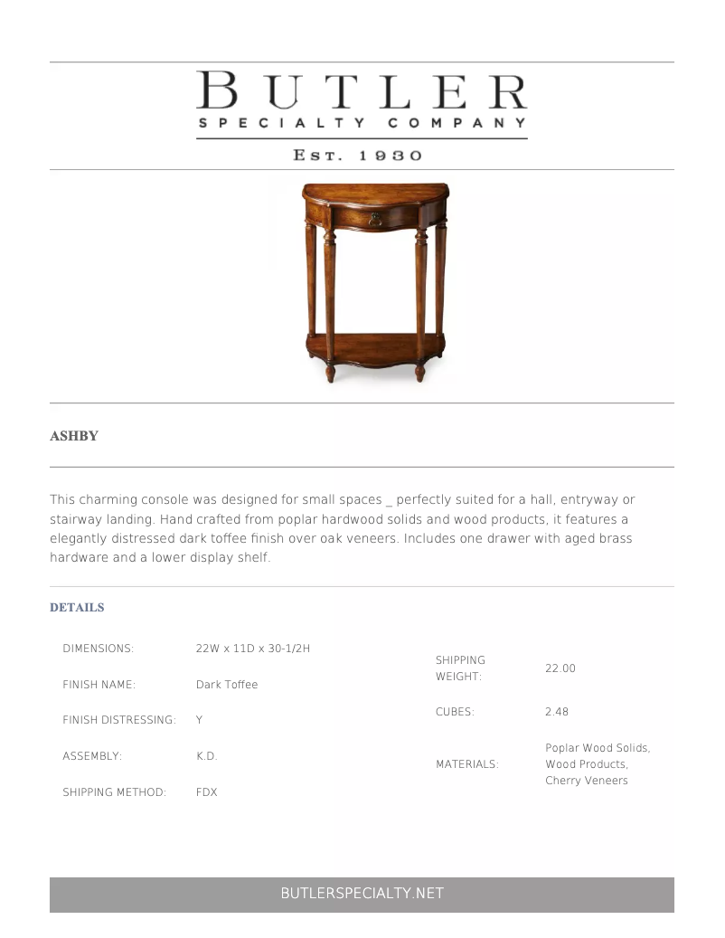 Page n°1 - Manuel utilisateur Butler Ashby 2101236