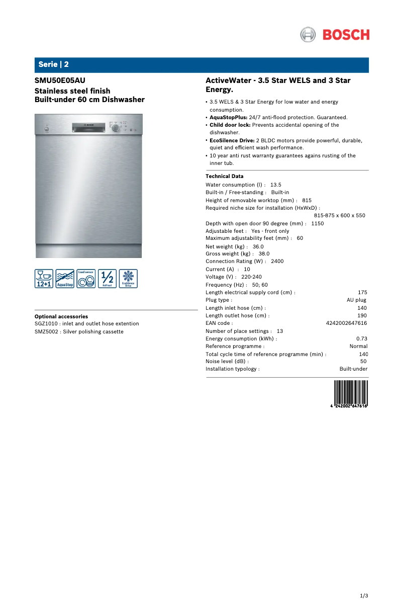 Image de la première page du manuel de l'appareil SMU50E05AU