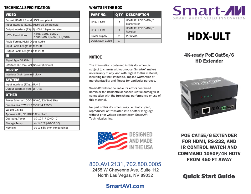 Page 1 de la notice Manuel utilisateur Smart-AVI HDX-ULT