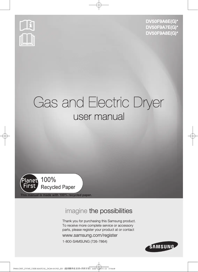 Page n°1 - Manuel d'utilisation et d'entretien Samsung DV50F9A8EVW