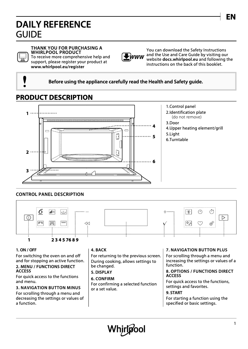 Page n°1 - Manuel utilisateur Whirlpool W7 MD440 NB