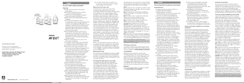 Page 1 de la notice Manuel utilisateur Philips AVENT SCF814