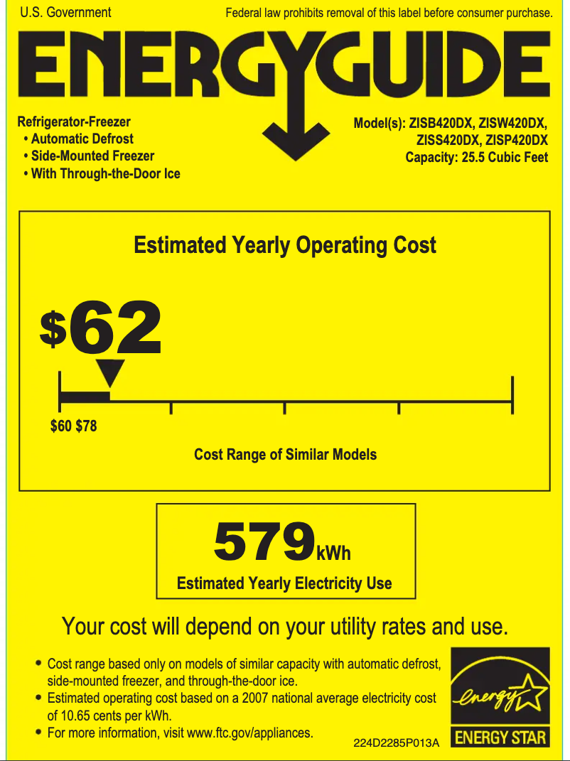 Página 1 del manual Etiqueta energética GE ZISW420DX