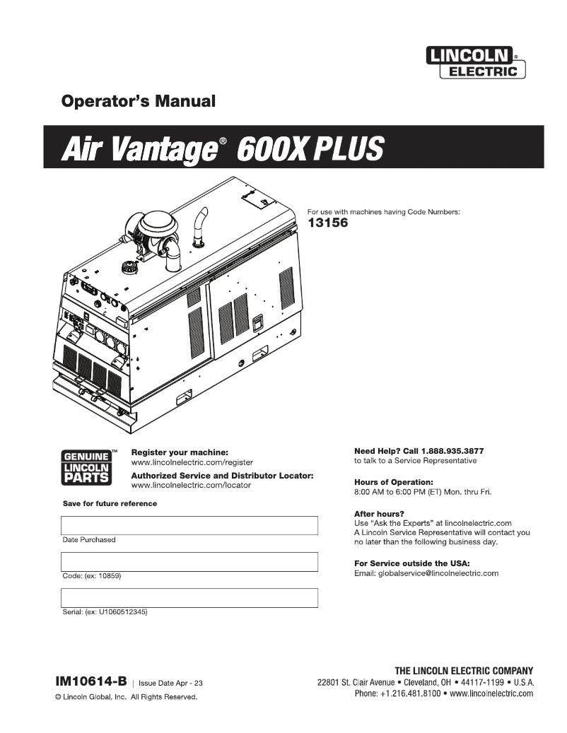 Image de la première page du manuel de l'appareil Air Vantage 600X Plus