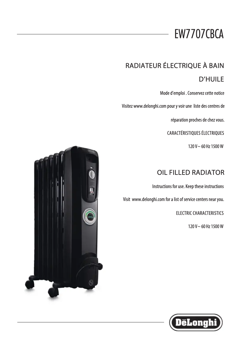 Page 1 de la notice Manuel utilisateur DeLonghi EW7707CBCA