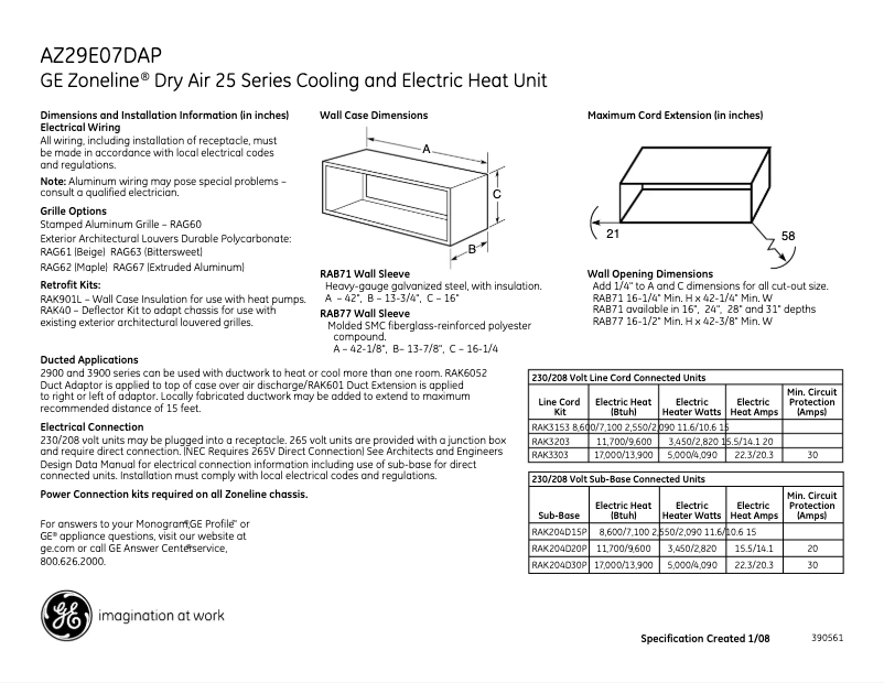 Page n°1 - Fiche technique GE AZ29E07DAP