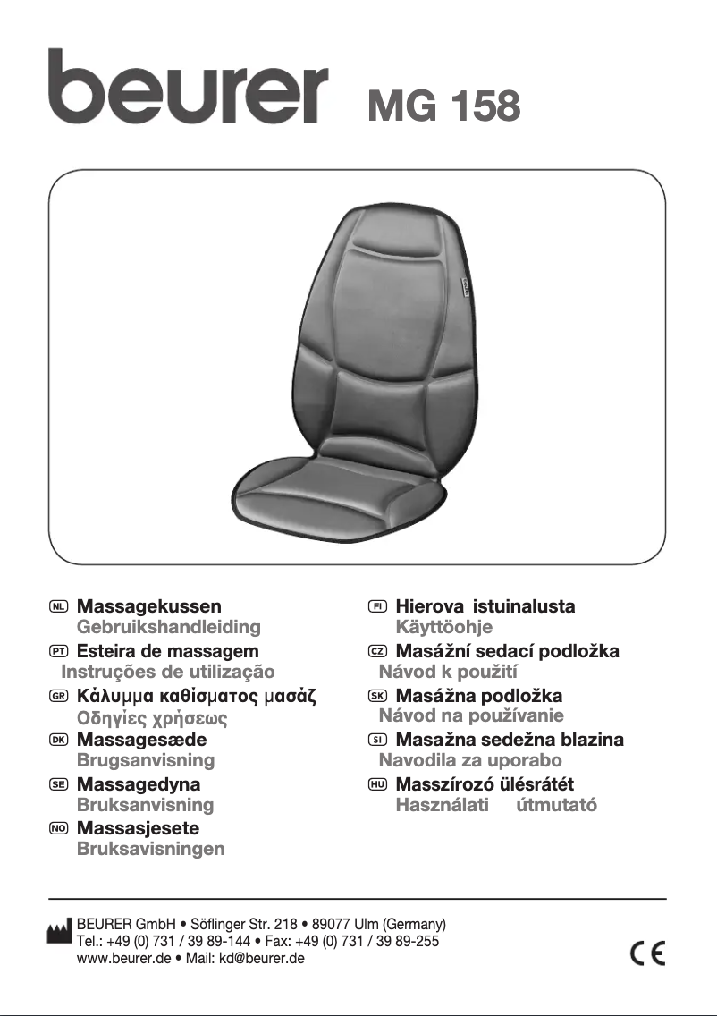 Page 1 de la notice Manuel utilisateur Beurer MG158