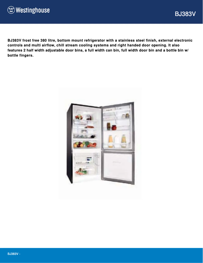 Page n°1 - Fiche technique Westinghouse BJ383V