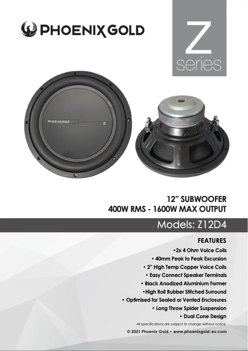 Page 1 de la notice Manuel utilisateur Phoenix Gold Z12D4