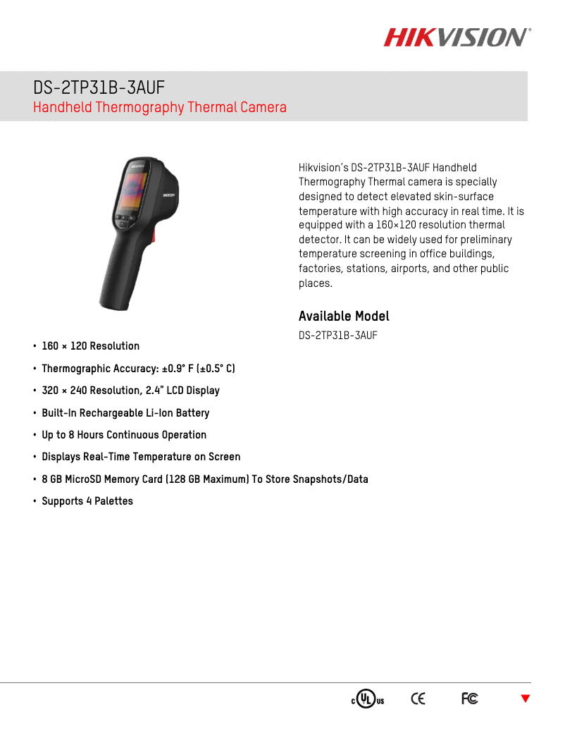 Page 1 de la notice Fiche technique Hikvision DS-2TP31B-3AUF