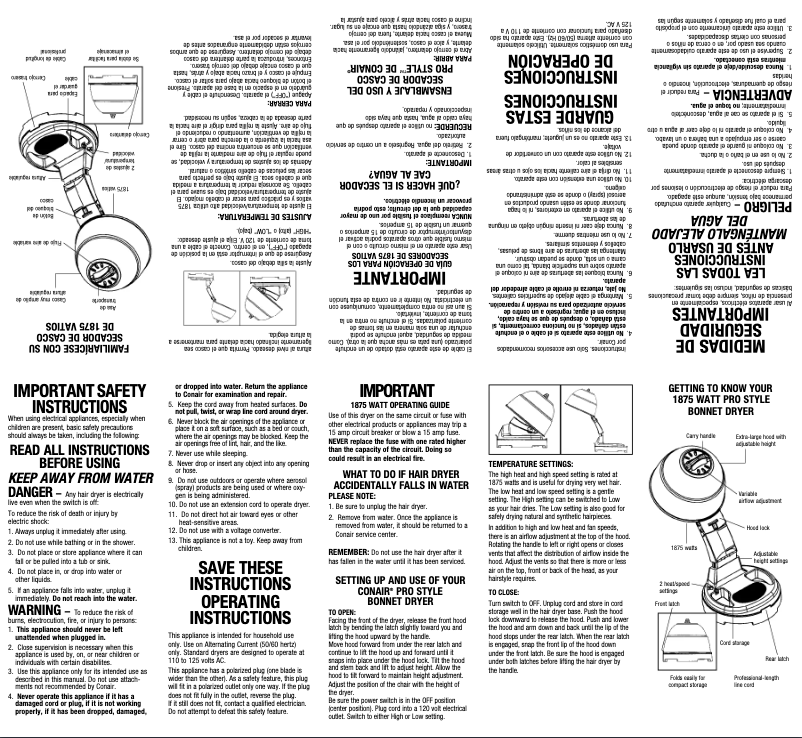 Page 1 de la notice Manuel utilisateur Conair HH320R